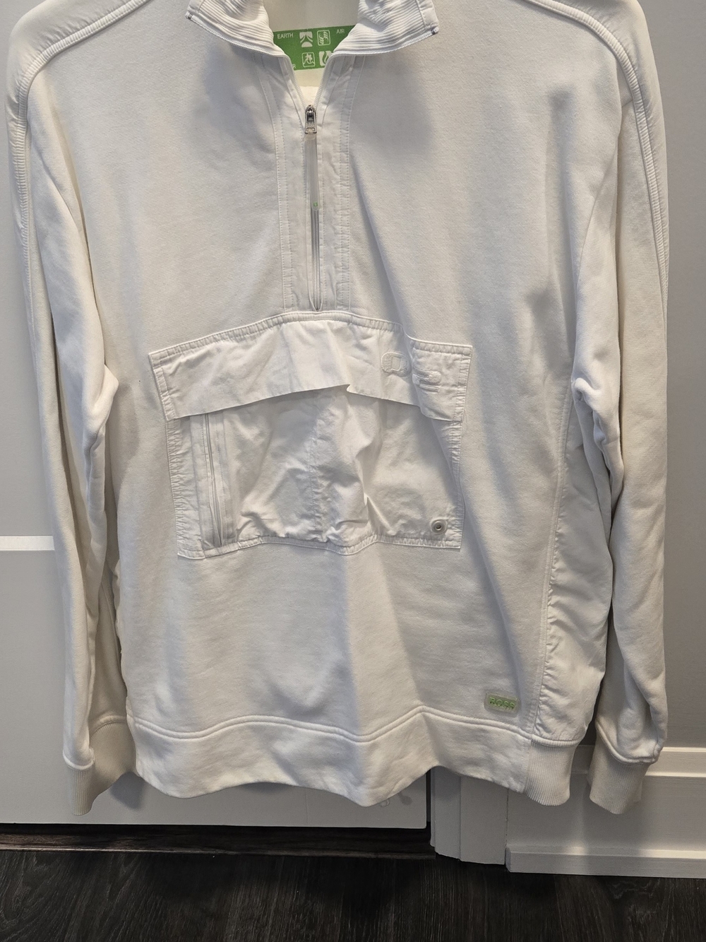 BOSS Hugo Boss Men’s White Quarter-Zip Pullover with Front Pouch